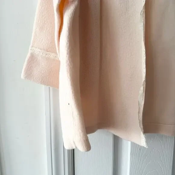 Vintage Pink Peach Fleece Fleece Lace Trim Bed Jacket Capelet No Size S/M - Picture 3 of 8